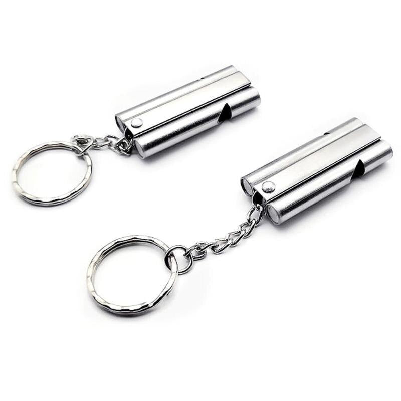 Outdoor double pipe survival whistle 80-120 decibels High Decibel Stainless Steel Outdoor Emergency Survival Whistle-ebowsos