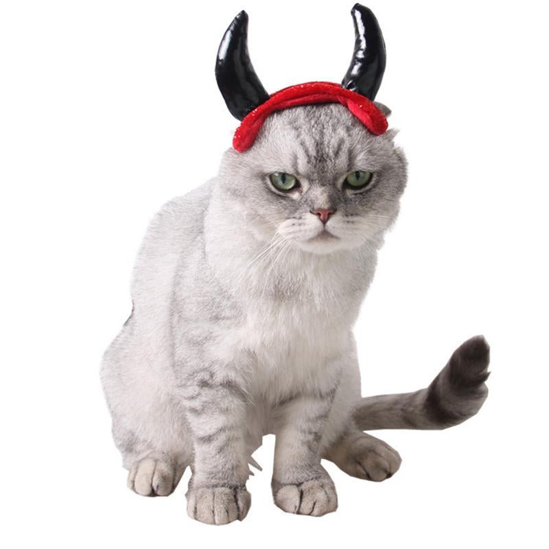 Ox Horn Cap for Cat Vampire Devil Horn Hat Small Dogs Pet Cosplay Headwear Teddy Scottish Halloween Cats Accessories-ebowsos