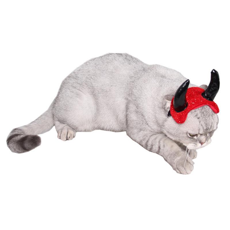 Ox Horn Cap for Cat Vampire Devil Horn Hat Small Dogs Pet Cosplay Headwear Teddy Scottish Halloween Cats Accessories-ebowsos