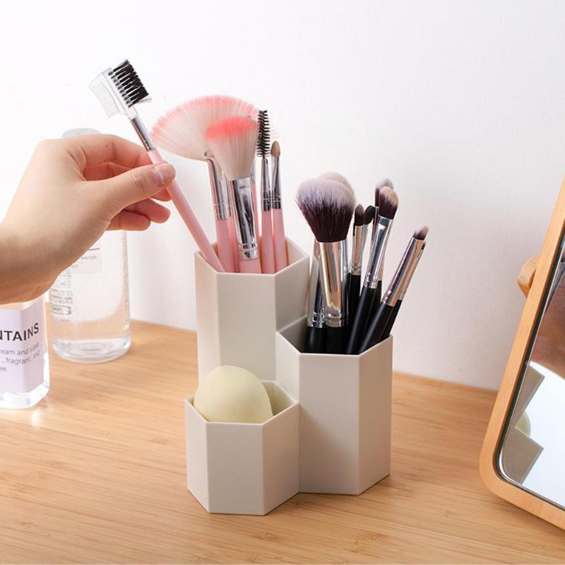 PS Cosmetics Nail Polish Box Makeup Tools Pen Holder Rack 3 Lattices Jewelry Brush Storage Case for Office Desk Stationery - ebowsos