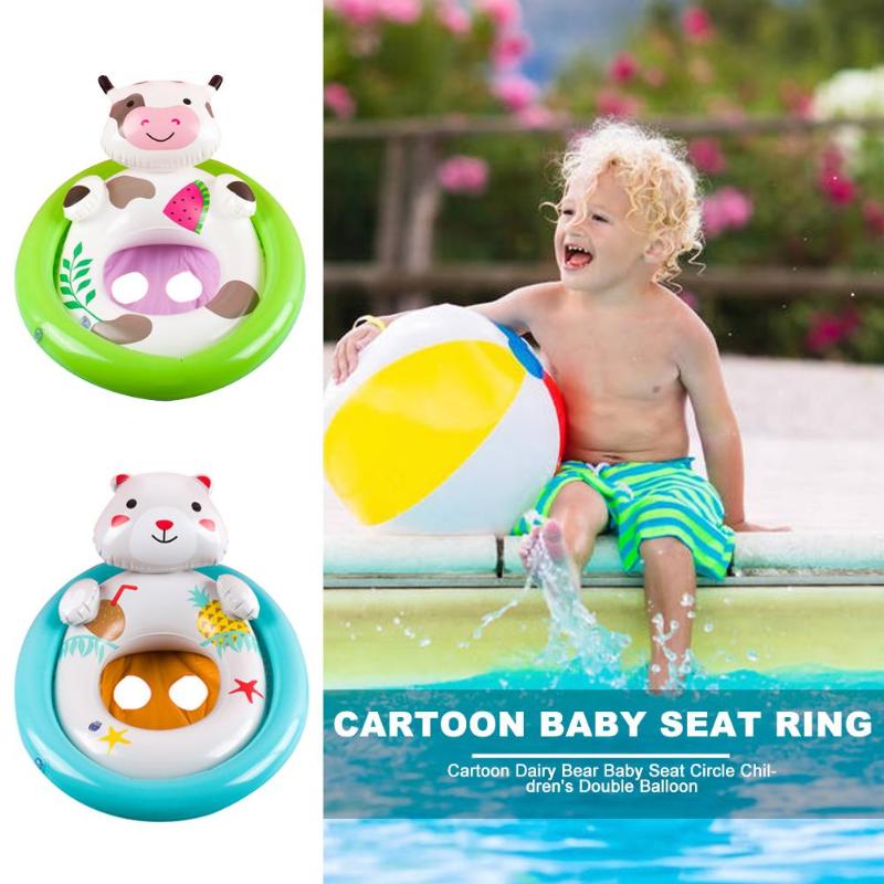 PVC Water Sports Baby Swimming Pool Seat Cartoon Safety Double Balloon Toys-ebowsos