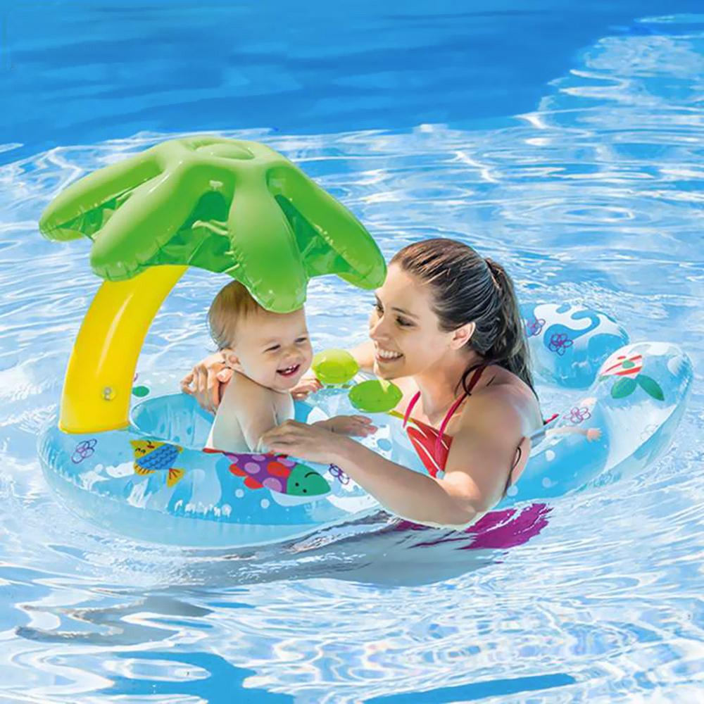 Parent Kid Swimming Circle Ring Baby Float Sunshade Cover Floating Toy Child Beach Pool Accessories-ebowsos