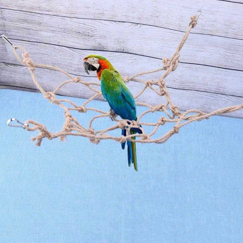 Parrots Birds Hemp Rope Climbing Net Pets Bite Chew Climb Swing Hanging Toy - ebowsos