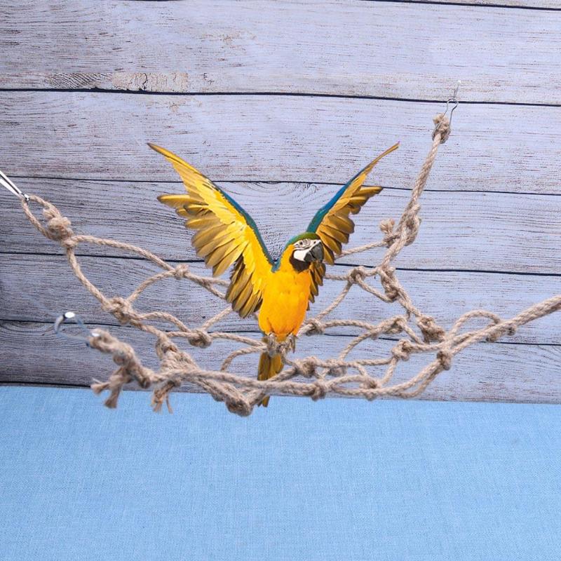 Parrots Birds Hemp Rope Climbing Net Pets Bite Chew Climb Swing Hanging Toy - ebowsos