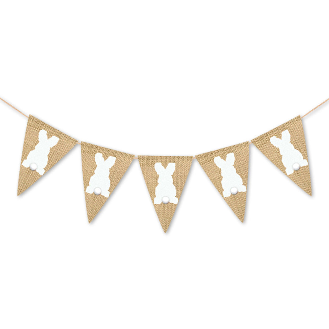 Party Decoration Flag Easter Bunny Pull Flag Wave Point Linen Swallowtail Pennant Easter Flag Family Party Decoration Supplies-ebowsos