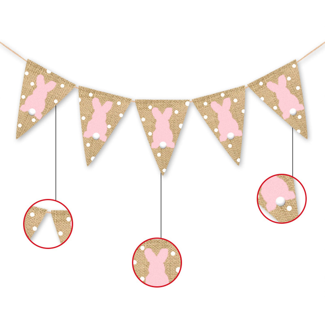 Party Decoration Flag Easter Bunny Pull Flag Wave Point Linen Swallowtail Pennant Easter Flag Family Party Decoration Supplies-ebowsos