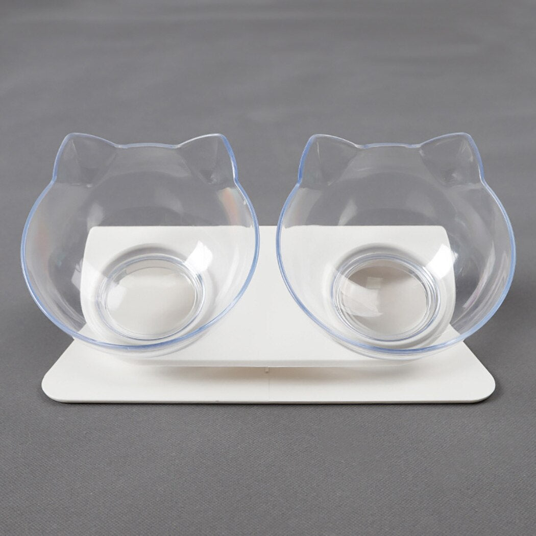 Pet Bowl Set Antiskid Tilting Style Pet Feeder Adjustable Pet Bowl Tilting Transparent Cat Face Double Bowl Cat Bowl For Pets-ebowsos