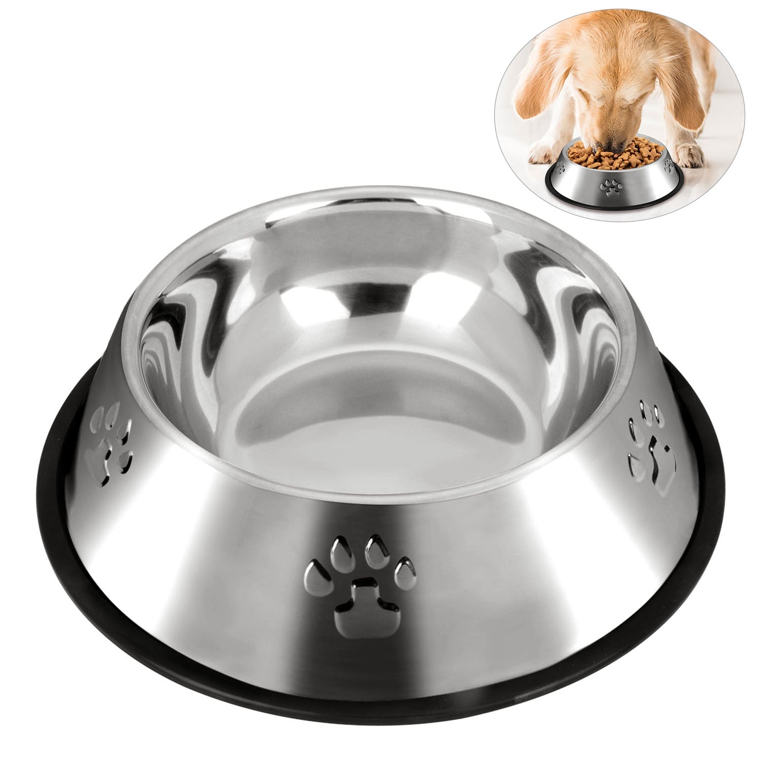 Pet Bowl Stainless Steel Anti-Slip Cat Paw Pattern Pet Feeder Bowls Cat Food Bowls Pet Water Food Feeder Pet Feeding Supplies-ebowsos