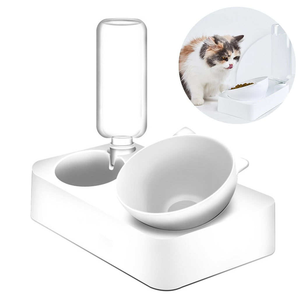 Pet Bowls Adjustable Cat Shape Bowl Cat Dog Feeding Bowl With Water Bottle 2 In 1 Pet Food Water Feeder Pet Feeding Supplies-ebowsos