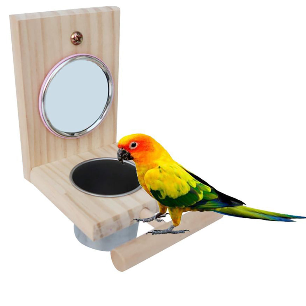 Pet Cage Bowls Toys Stainless Steel Bird Hanging Bowls With Mirror Creative Bird Food Bowl Birds Feeder Pet Feeding Supplies-ebowsos