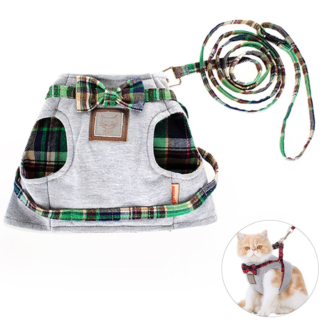 Pet Cat Adjustable Cotton Harness Safety Walking Cat Collar Leash Pet Traction Cute Pet Leash Harness Set for Cats-ebowsos