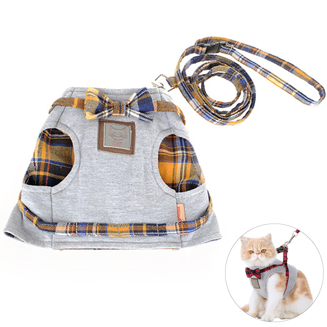 Pet Cat Adjustable Cotton Harness Safety Walking Cat Collar Leash Pet Traction Cute Pet Leash Harness Set for Cats-ebowsos