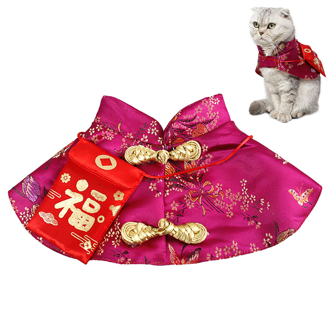 Pet Cat Tang Suit Small Red Envelope Festive Cloak Pet Cape Chinese Style Festive Pet Dog Cape Pet Costume For Kittens Cats-ebowsos