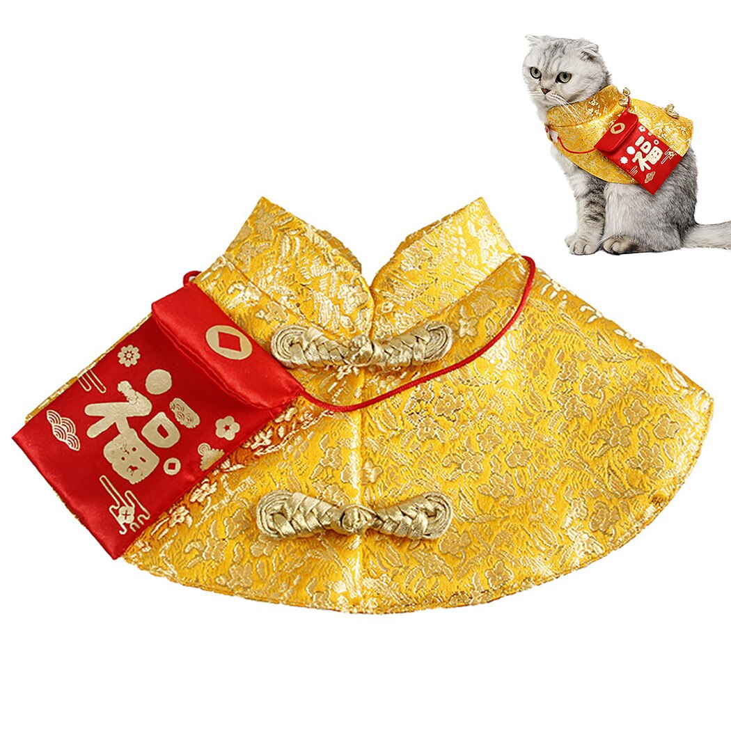 Pet Cat Tang Suit Small Red Envelope Festive Cloak Pet Cape Chinese Style Festive Pet Dog Cape Pet Costume For Kittens Cats-ebowsos