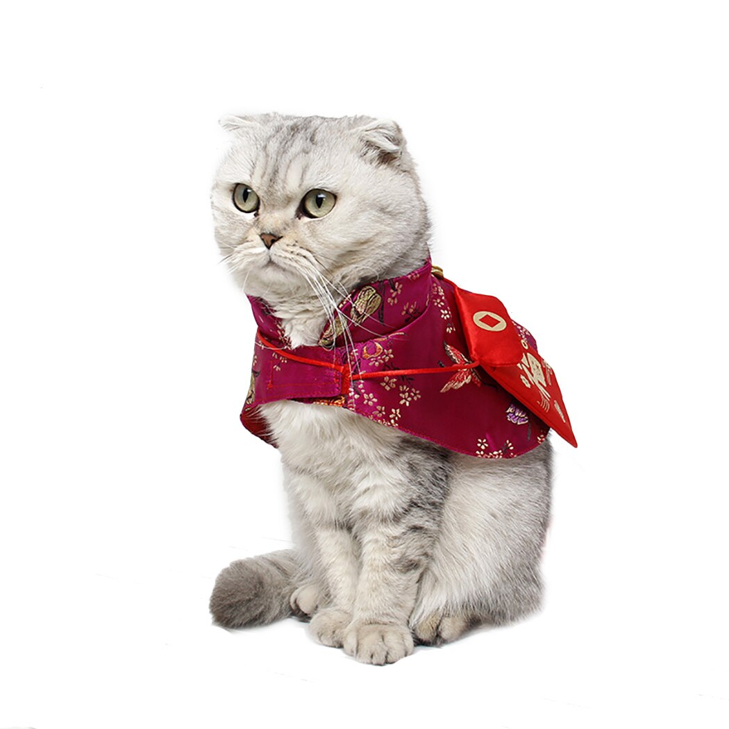 Pet Cat Tang Suit Small Red Envelope Festive Cloak Pet Cape Chinese Style Festive Pet Dog Cape Pet Costume For Kittens Cats-ebowsos