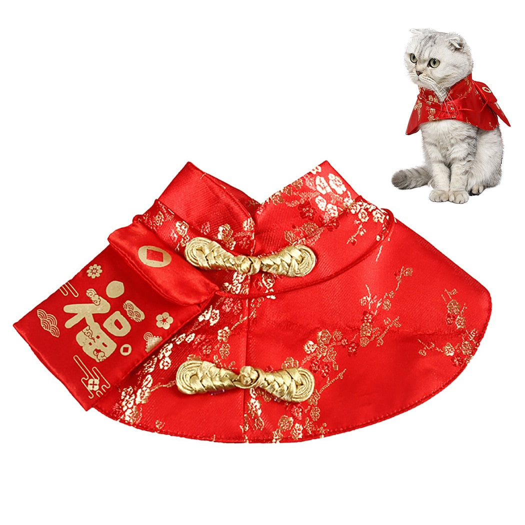 Pet Cat Tang Suit Small Red Envelope Festive Cloak Pet Cape Chinese Style Festive Pet Dog Cape Pet Costume For Kittens Cats-ebowsos