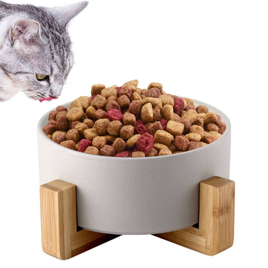 Pet Ceramic Bowls With Non-Slip Wooden Stand Pet Food Water Bowl For Cats Dogs Pet Feeder Cat Dog Feeding Supplies New Arrive-ebowsos