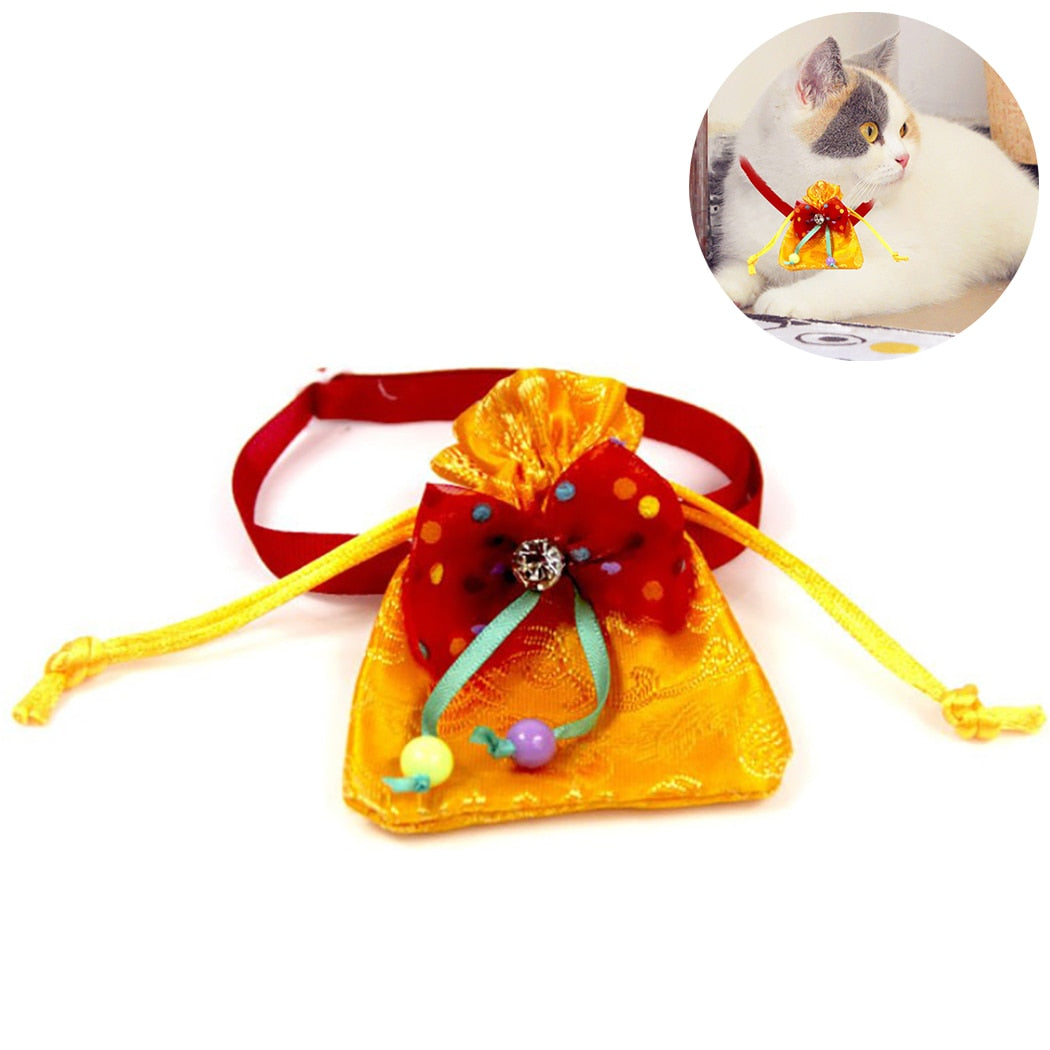 Pet Collar Creative Lucky Bag Pet Chinese New Year Lucky Bag Dog Charm Bow Tie Accessories Small Dog Collar-ebowsos