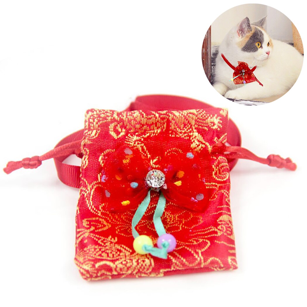 Pet Collar Creative Lucky Bag Pet Chinese New Year Lucky Bag Dog Charm Bow Tie Accessories Small Dog Collar-ebowsos