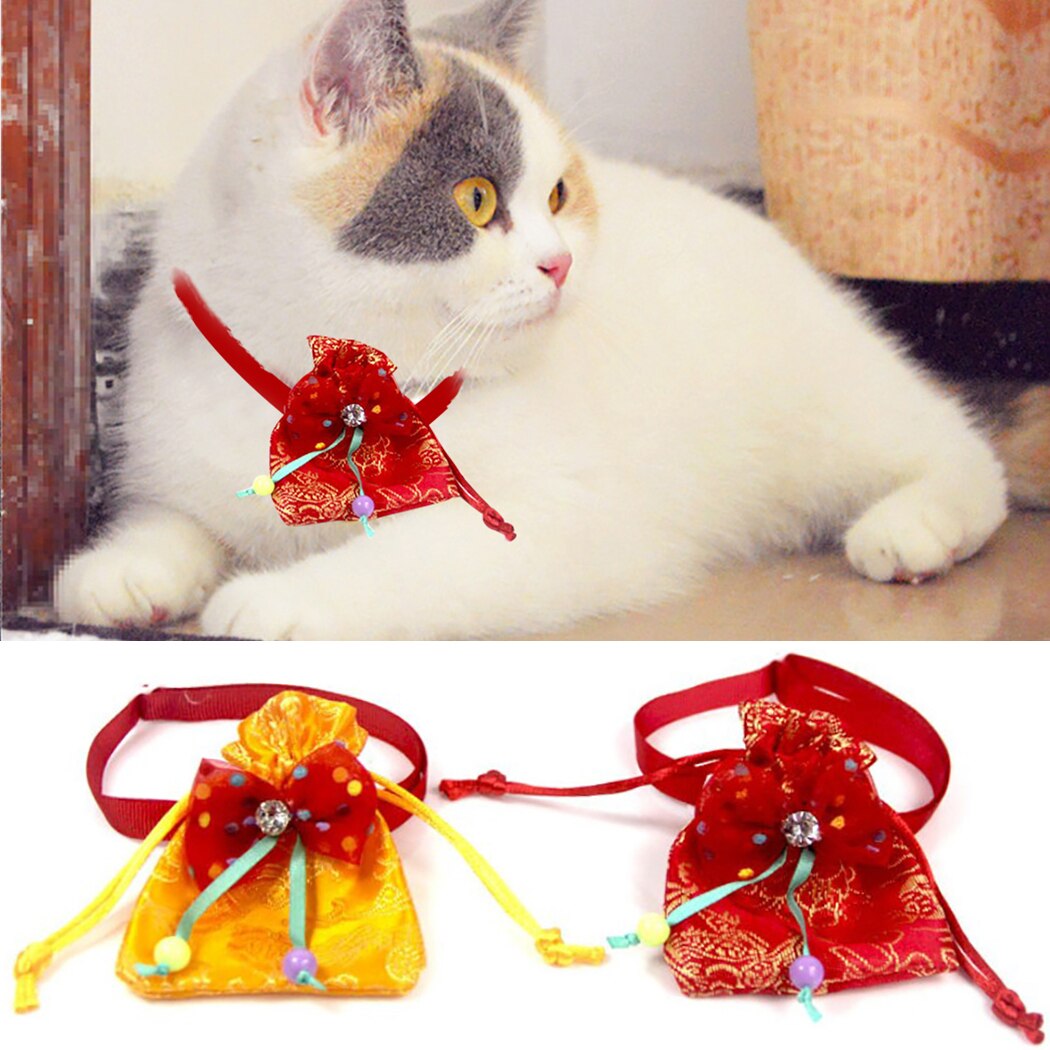 Pet Collar Creative Lucky Bag Pet Chinese New Year Lucky Bag Dog Charm Bow Tie Accessories Small Dog Collar-ebowsos