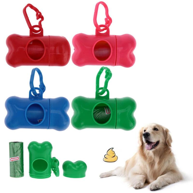 Pet Dog Bone Shape Trash Bag Dispenser with 1 Roll Pet Poop Bag Set Garbage Clean Up Waste Bag Carrier Holder Case Cute Gift - ebowsos