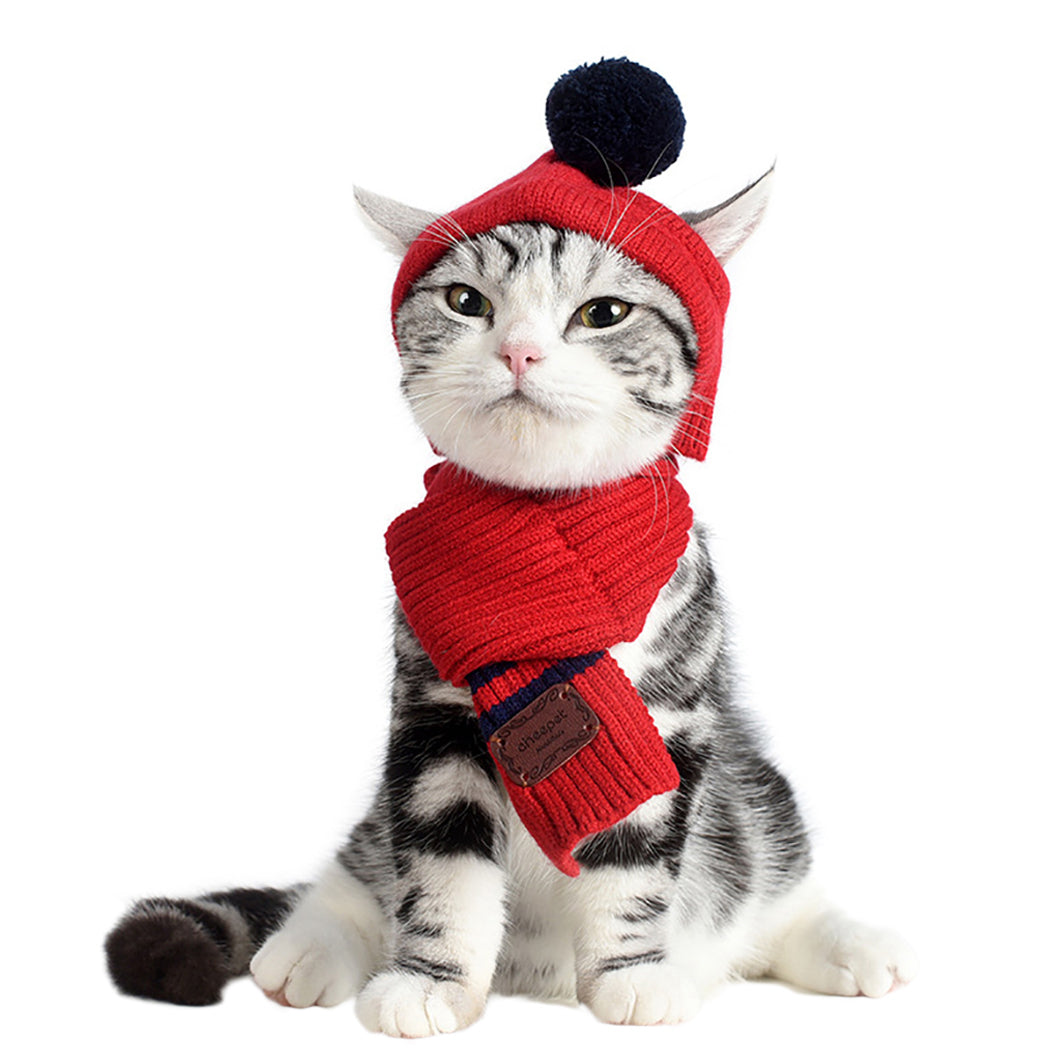 Pet Dog Cat Dress Scarf Hat Set Pet Scarf Fashion Knitted Warm Dog Scarf With Pet Hat Decoration For Dog Cat 2019 New Arrive-ebowsos