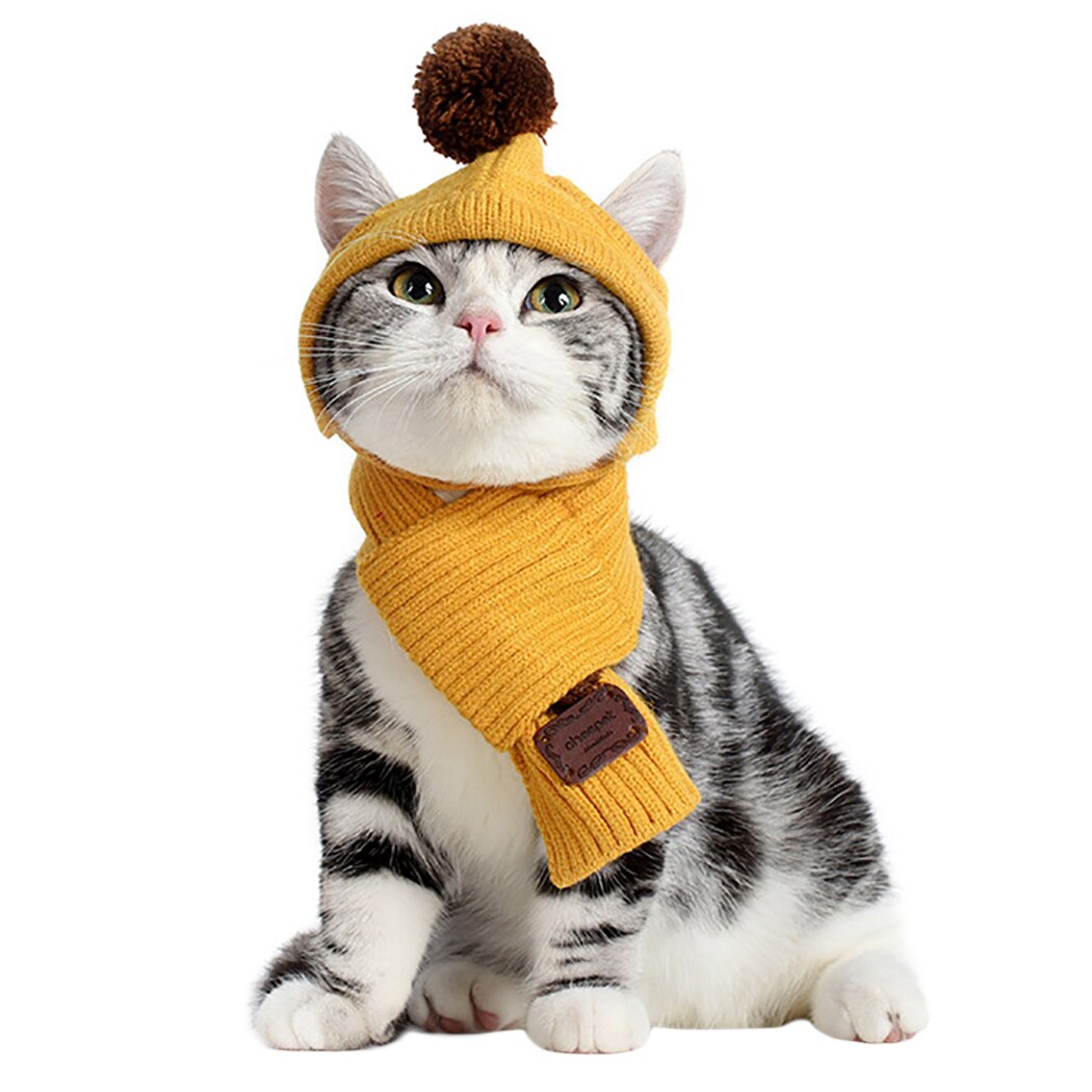 Pet Dog Cat Dress Scarf Hat Set Pet Scarf Fashion Knitted Warm Dog Scarf With Pet Hat Decoration For Dog Cat 2019 New Arrive-ebowsos