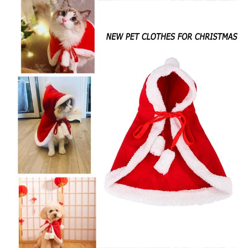 Pet Dog Cat Red Hooded Shawl Cute Lamb Velvet Clothes Christmas Halloween Cloak Costume Kitten Puppy Dressing Accessories - ebowsos