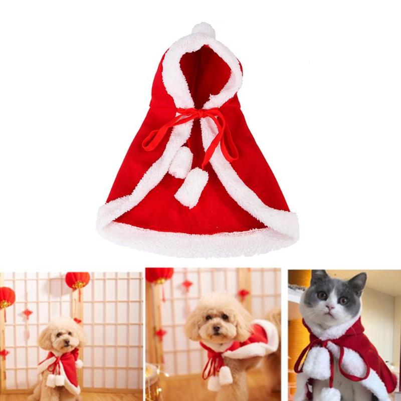 Pet Dog Cat Red Hooded Shawl Cute Lamb Velvet Clothes Christmas Halloween Cloak Costume Kitten Puppy Dressing Accessories - ebowsos