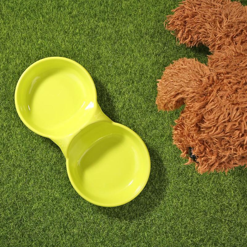 Pet Dog Double Bowl Puppy ABS Cat Food Feeder Water Dish Bowl Pets Feeding Drinking Bowls Feeding Supplies 24x11.5cm - ebowsos