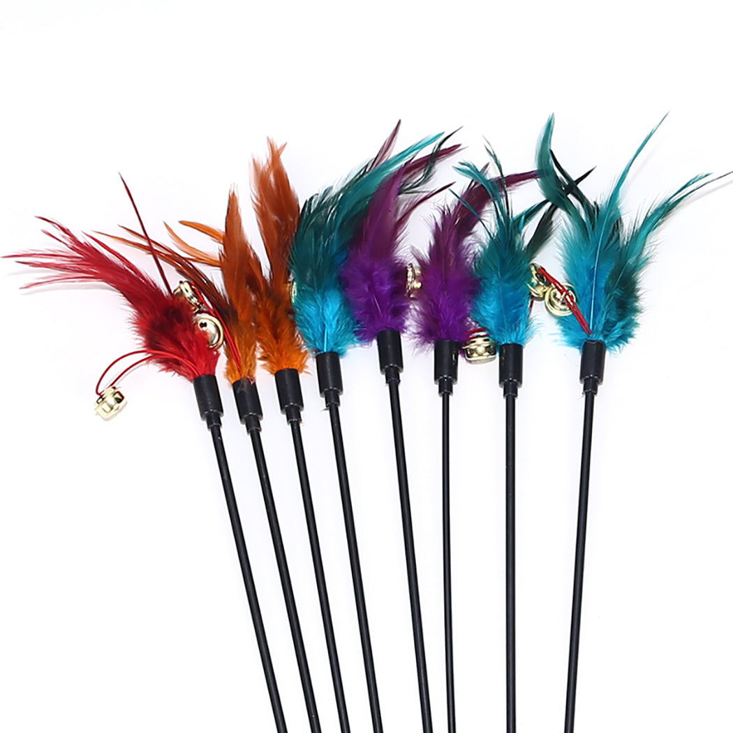 Pet Interactive Toy Supplies 5Pcs New Bell Feathers Funny Cat Interactive Toys Black Poles Feather Pet Toys Color Random-ebowsos