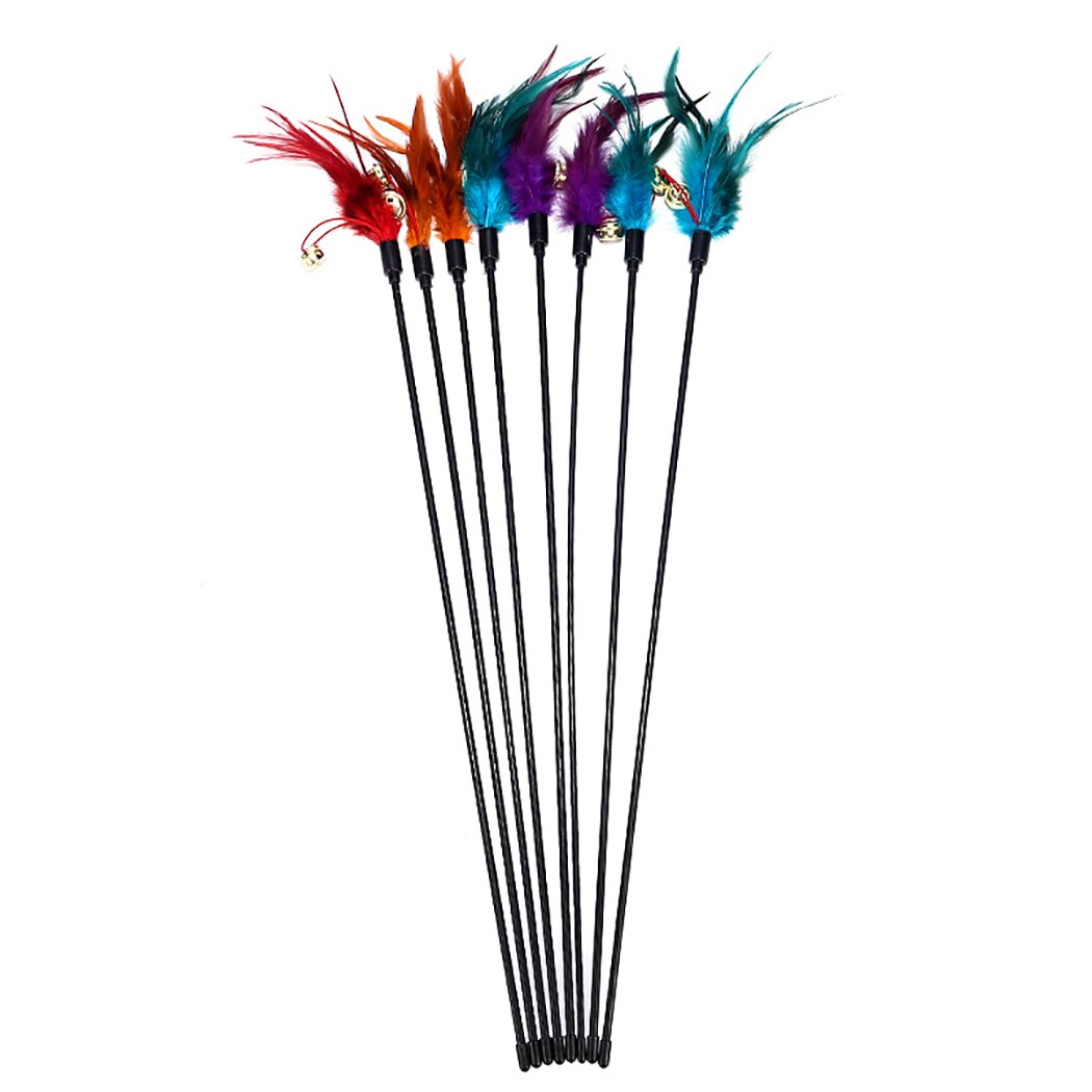 Pet Interactive Toy Supplies 5Pcs New Bell Feathers Funny Cat Interactive Toys Black Poles Feather Pet Toys Color Random-ebowsos