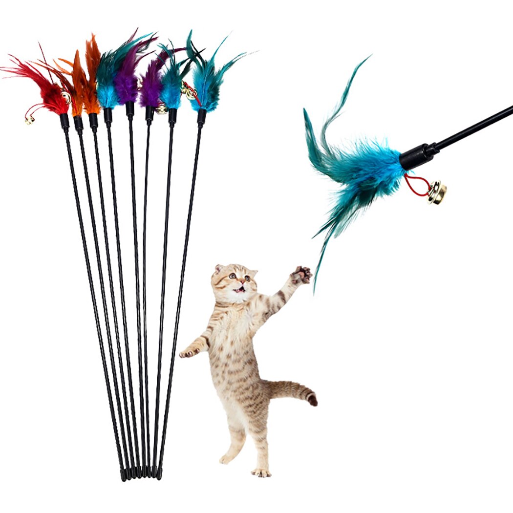 Pet Interactive Toy Supplies 5Pcs New Bell Feathers Funny Cat Interactive Toys Black Poles Feather Pet Toys Color Random-ebowsos