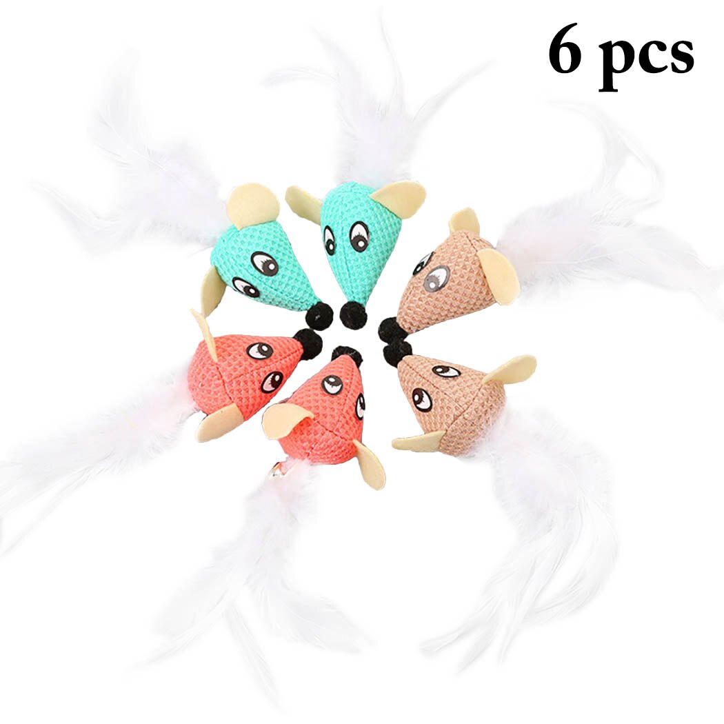 Pet Supplies 6pcs Cat Toys False Mouse Pet Cat Toys Mini Funny Playing Toys For Cats With Colorful Feather Plush Mini Mouse Toys-ebowsos