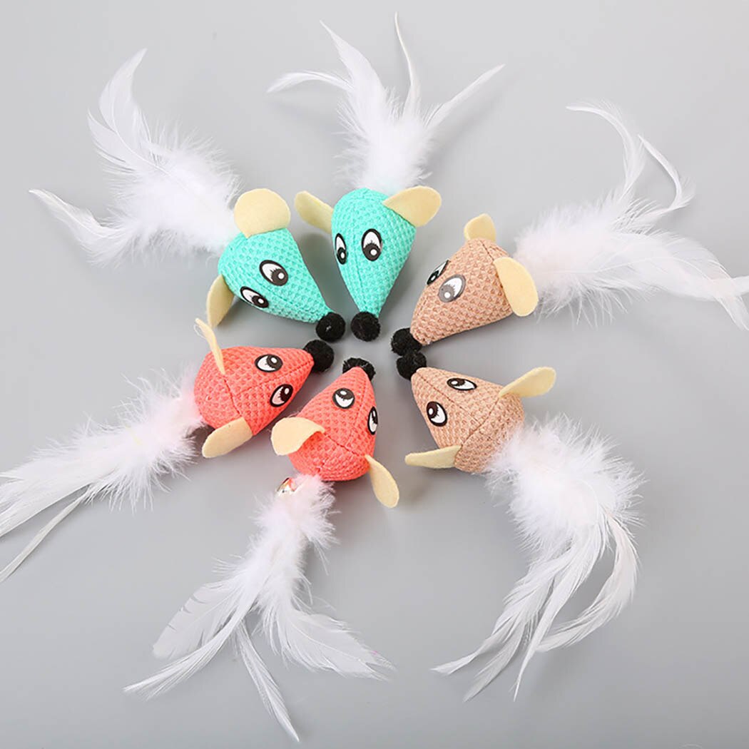 Pet Supplies 6pcs Cat Toys False Mouse Pet Cat Toys Mini Funny Playing Toys For Cats With Colorful Feather Plush Mini Mouse Toys-ebowsos