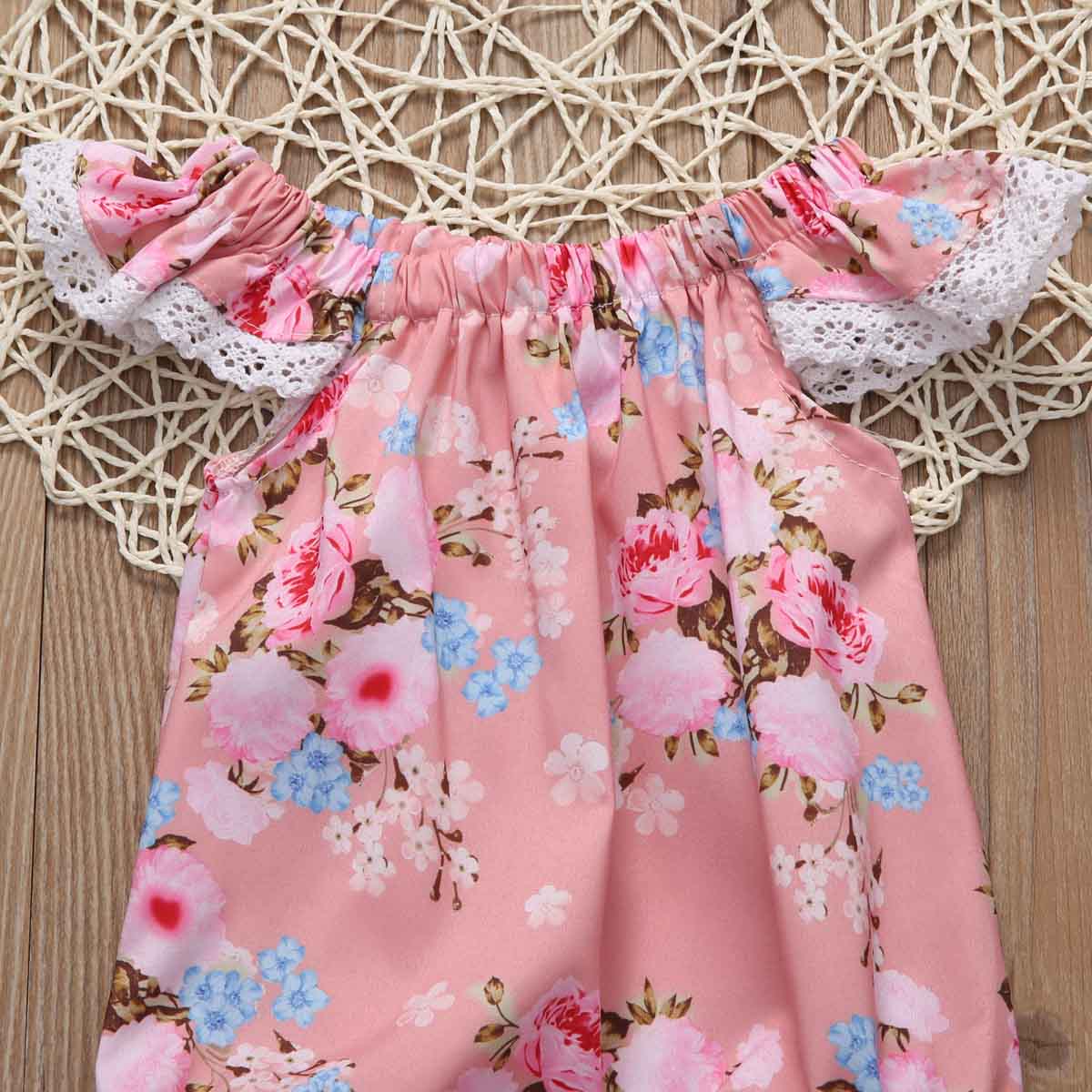 Pink Flower Newborn Infant Baby Girl Floral  Jumpsuit Bodysuit Outfit Sunsuit Clothes - ebowsos