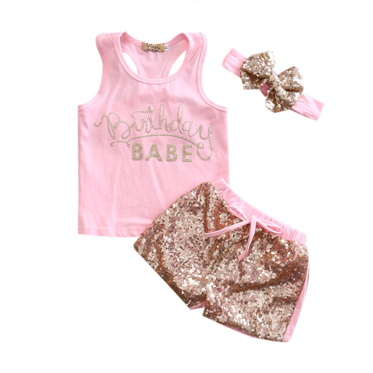 Pink buthday Newborn Kids Baby Girls Outfit Clothes T-shirt Tops+Sequin Pants Shorts 2PCS Set - ebowsos