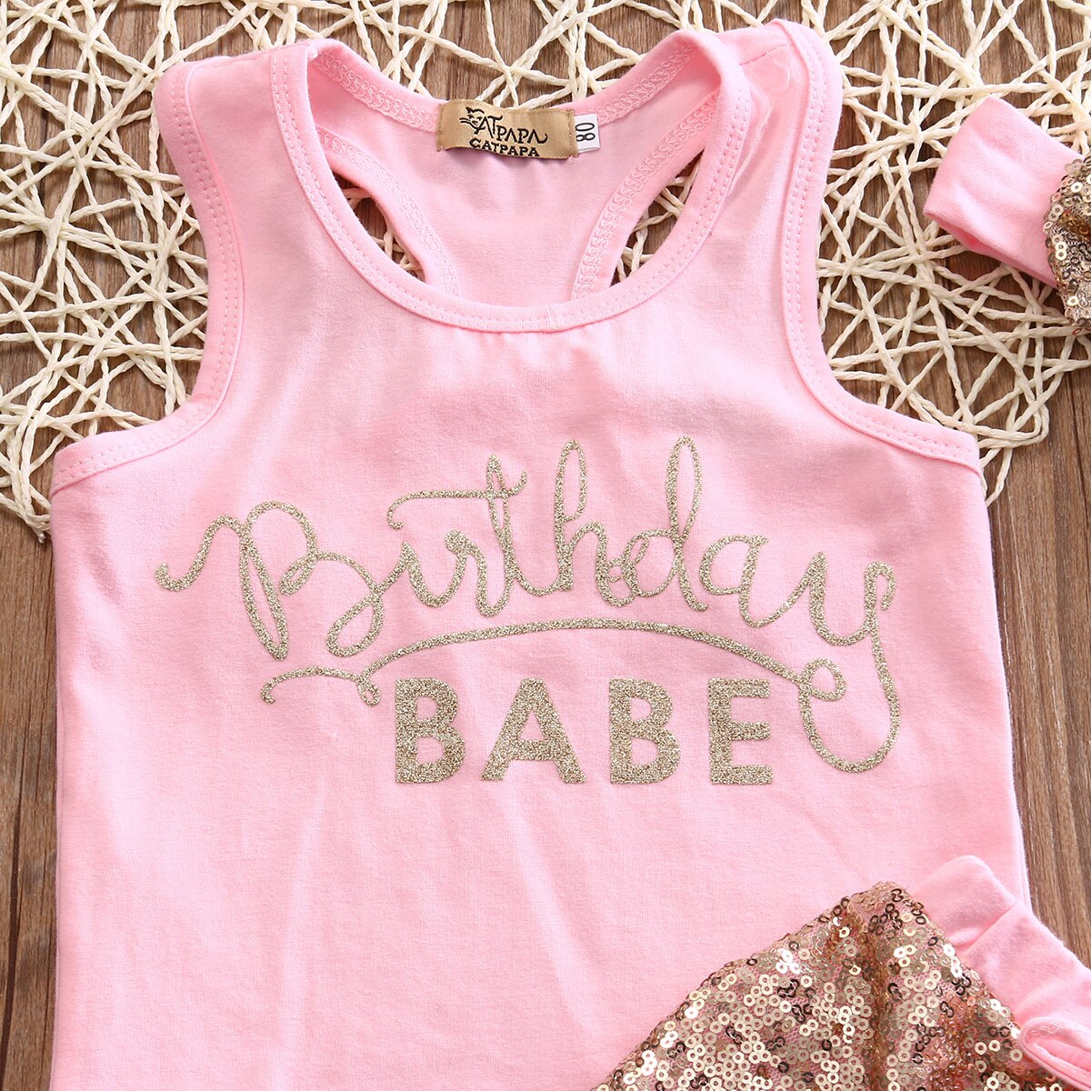 Pink buthday Newborn Kids Baby Girls Outfit Clothes T-shirt Tops+Sequin Pants Shorts 2PCS Set - ebowsos