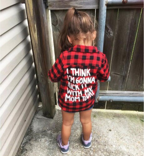 Plaid Fashion Baby Kids Boy Girl Long Sleeve Back Letter Print Check Blusa t shirt Tee Tops Clothes - ebowsos