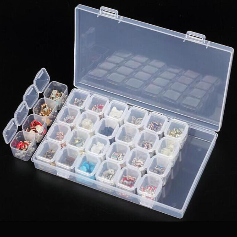 Plastic 28 Slots Nail Art Tools Jewelry Storage Box Case Organizer Beads - ebowsos