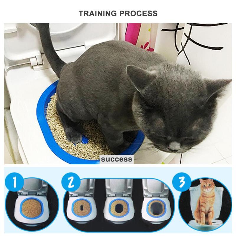 Plastic Cat Toilet Training Kit Litter scoop Box Puppy Cat Litter Mat Cat Toilet Trainer Toilet Pet Cleaning Cat Training Tools - ebowsos