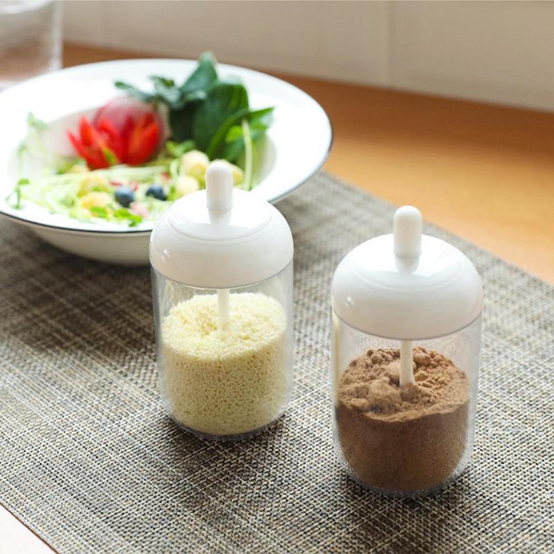 Plastic Spice Seasoning Bottle Salt Pepper Condiment Jar with Spoon Kitchen Gadgets Ordinary Design and Use Conveninently - ebowsos