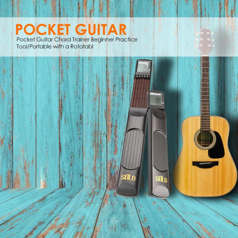 Pocket Guitar 6 Strings Guitar with Chord Chart Screen Travel Outdoor Light-Weight Pocket Guitar Practice Guitar Trainer Tool-ebowsos