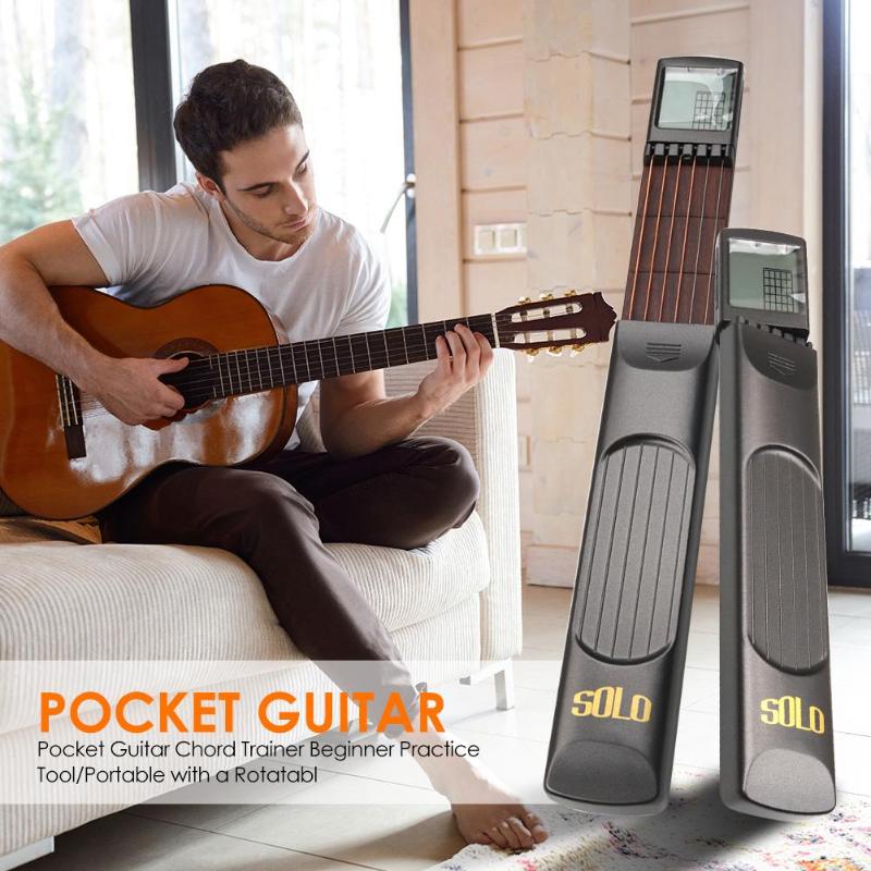 Pocket Guitar 6 Strings Guitar with Chord Chart Screen Travel Outdoor Light-Weight Pocket Guitar Practice Guitar Trainer Tool-ebowsos