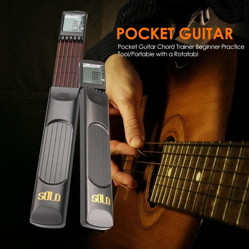 Pocket Guitar 6 Strings Guitar with Chord Chart Screen Travel Outdoor Light-Weight Pocket Guitar Practice Guitar Trainer Tool-ebowsos