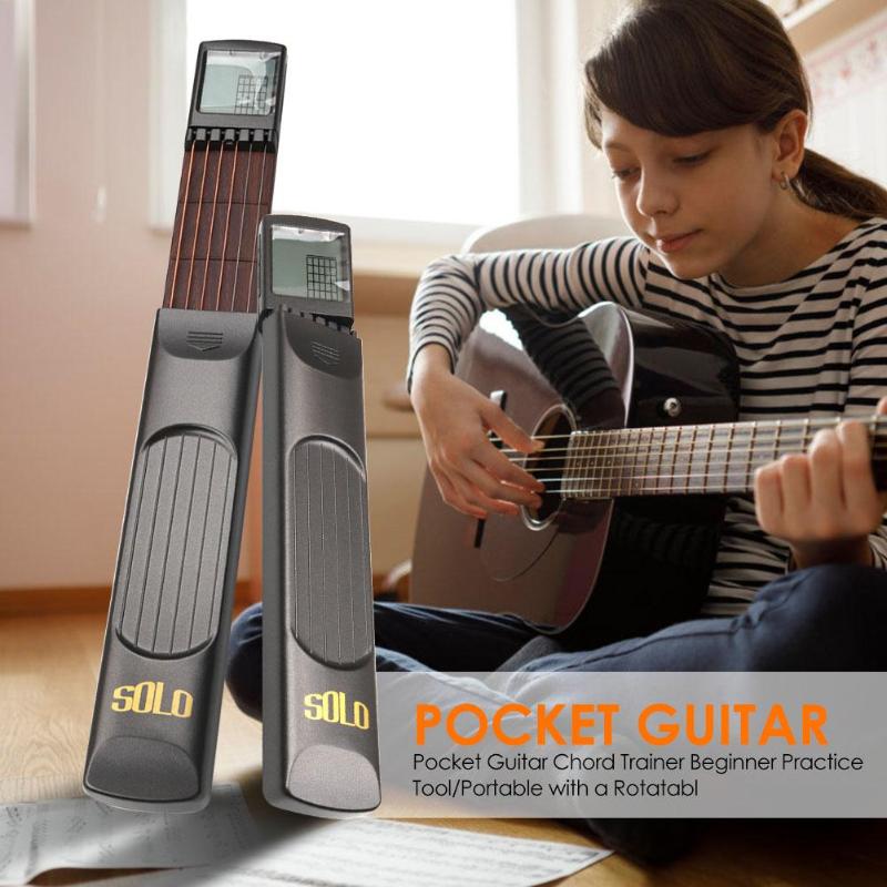 Pocket Guitar 6 Strings Guitar with Chord Chart Screen Travel Outdoor Light-Weight Pocket Guitar Practice Guitar Trainer Tool-ebowsos