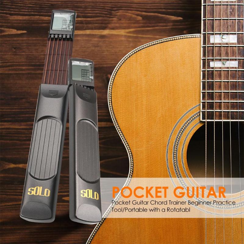 Pocket Guitar 6 Strings Guitar with Chord Chart Screen Travel Outdoor Light-Weight Pocket Guitar Practice Guitar Trainer Tool-ebowsos