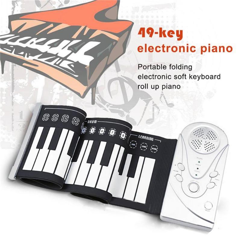 Portable 49 Keys Roll Up Digital Keyboard Children Electronic Piano Children Toy Recording and Playback Function Small-ebowsos