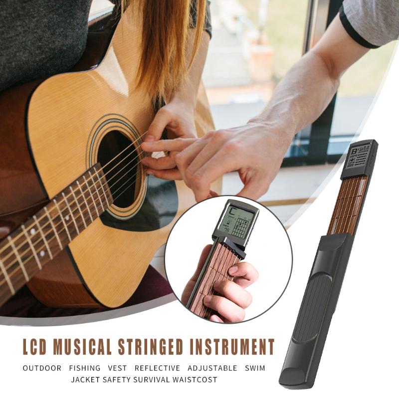 Portable 6 String Fret Pocket-guitar Chord Trainer with Screen Display Guitar Practice Tool Musical Stringed Instrument-ebowsos