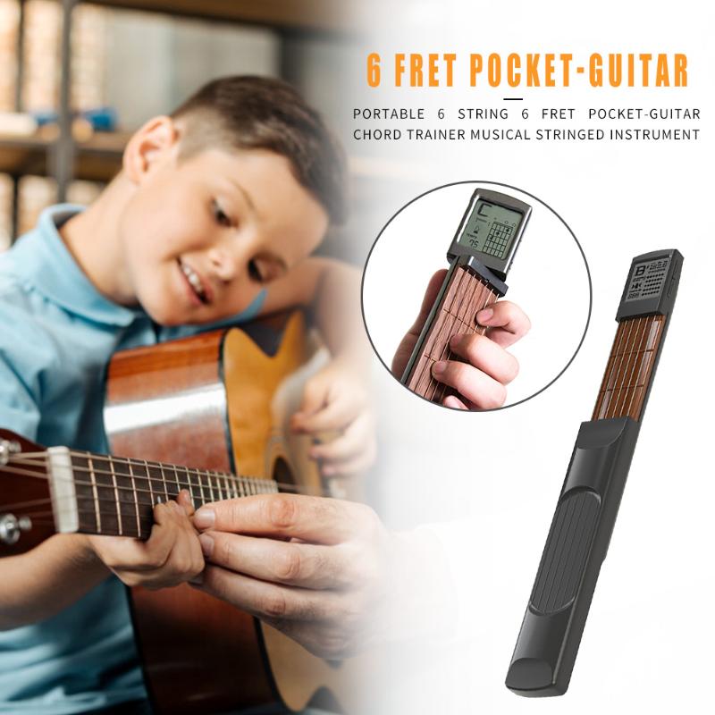 Portable 6 String Fret Pocket-guitar Chord Trainer with Screen Display Guitar Practice Tool Musical Stringed Instrument-ebowsos